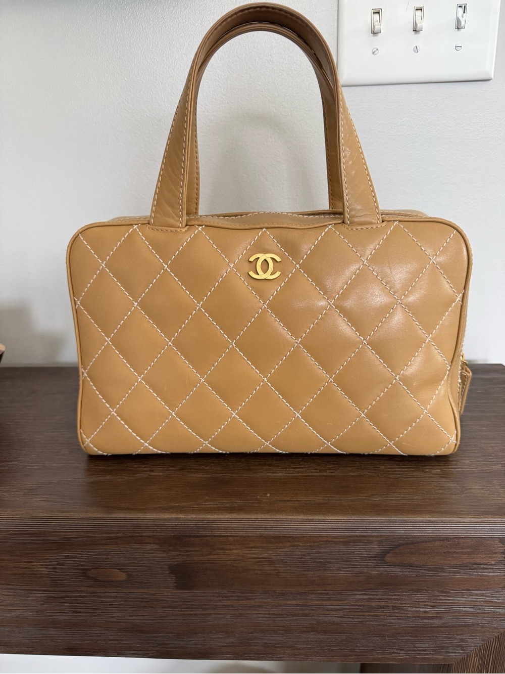 CHANEL Wild-stitch Surpique Bowler Bag in Tan/ Caramel with Gold Hardware - Picture 1 of 7